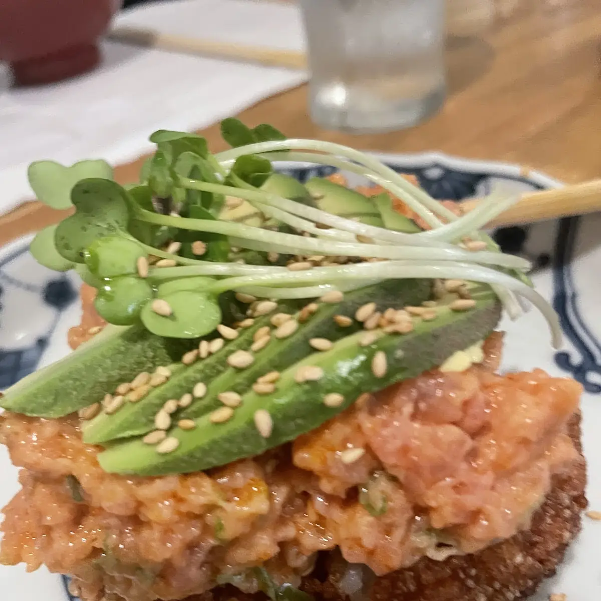 Spicy Salmon Tartar with Fried Crispy Soy Paper