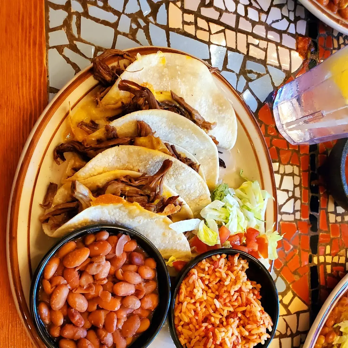 Two Soft Tacos w Rice & Beans