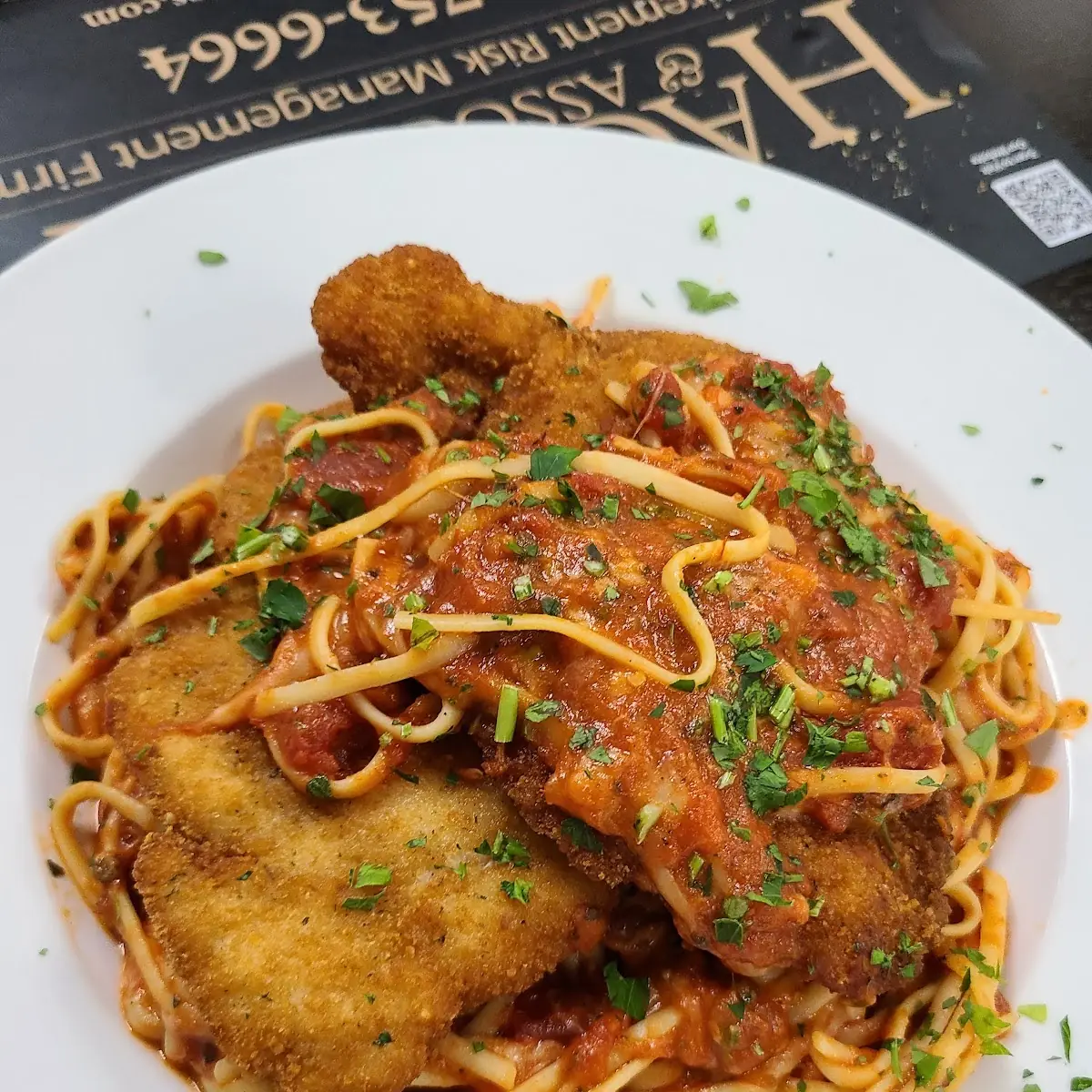 Chicken Marsala Served over Linguini