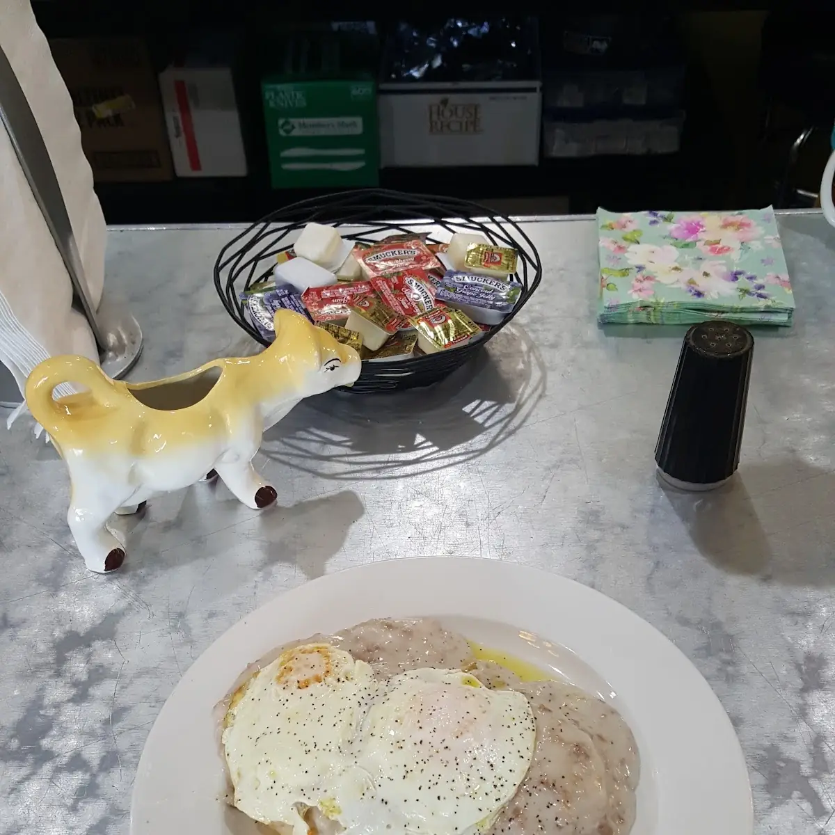 Biscuits and Gravy with a Fried Egg on Top