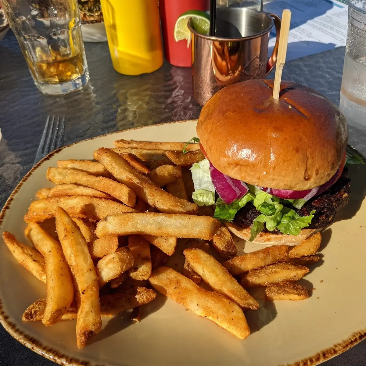 Black Bean Veggie Burger and Fries