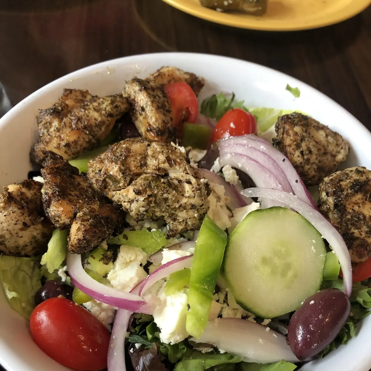 Small Greek Salad with Chicken Souvlaki