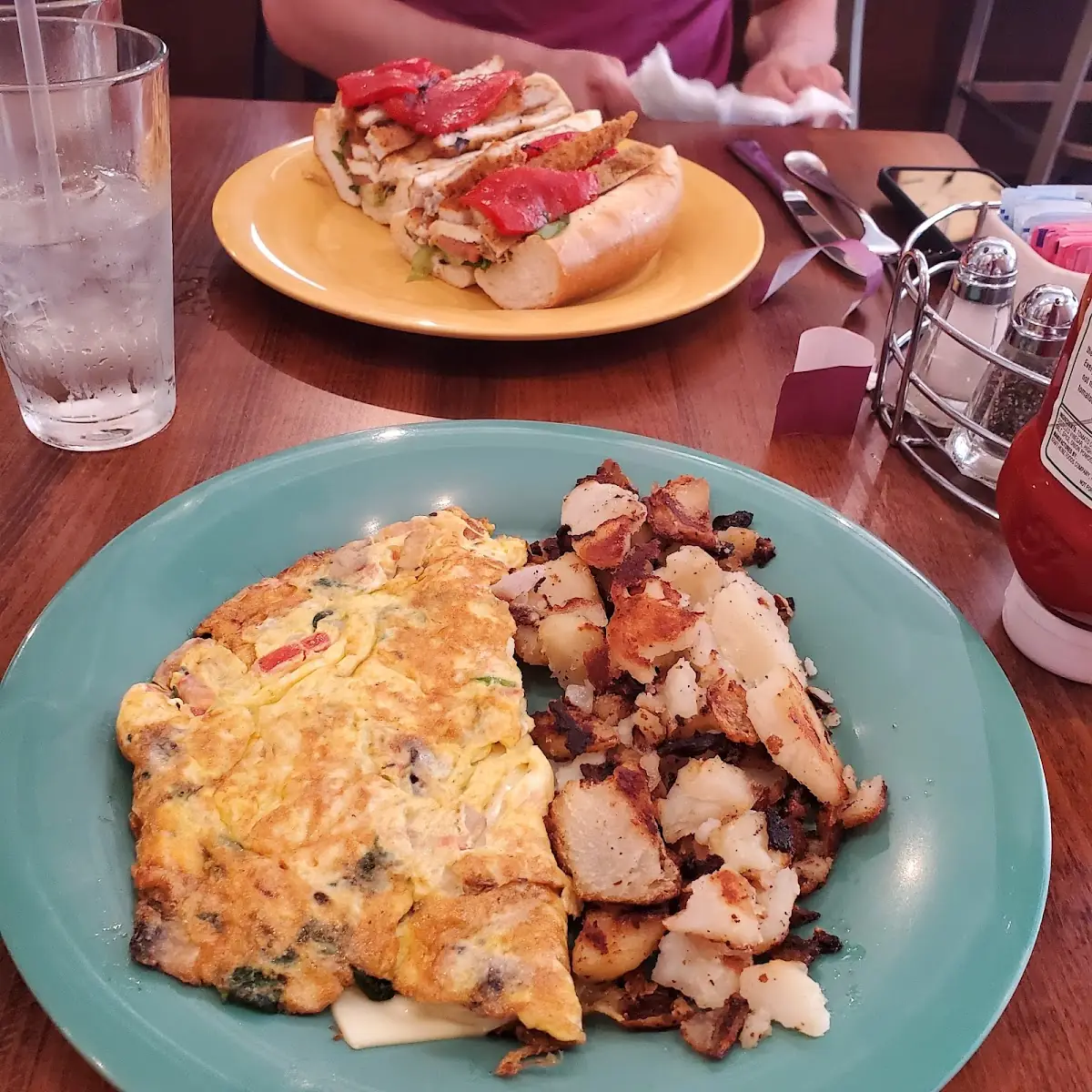 Veggie Omelette and Chicken Sandwich