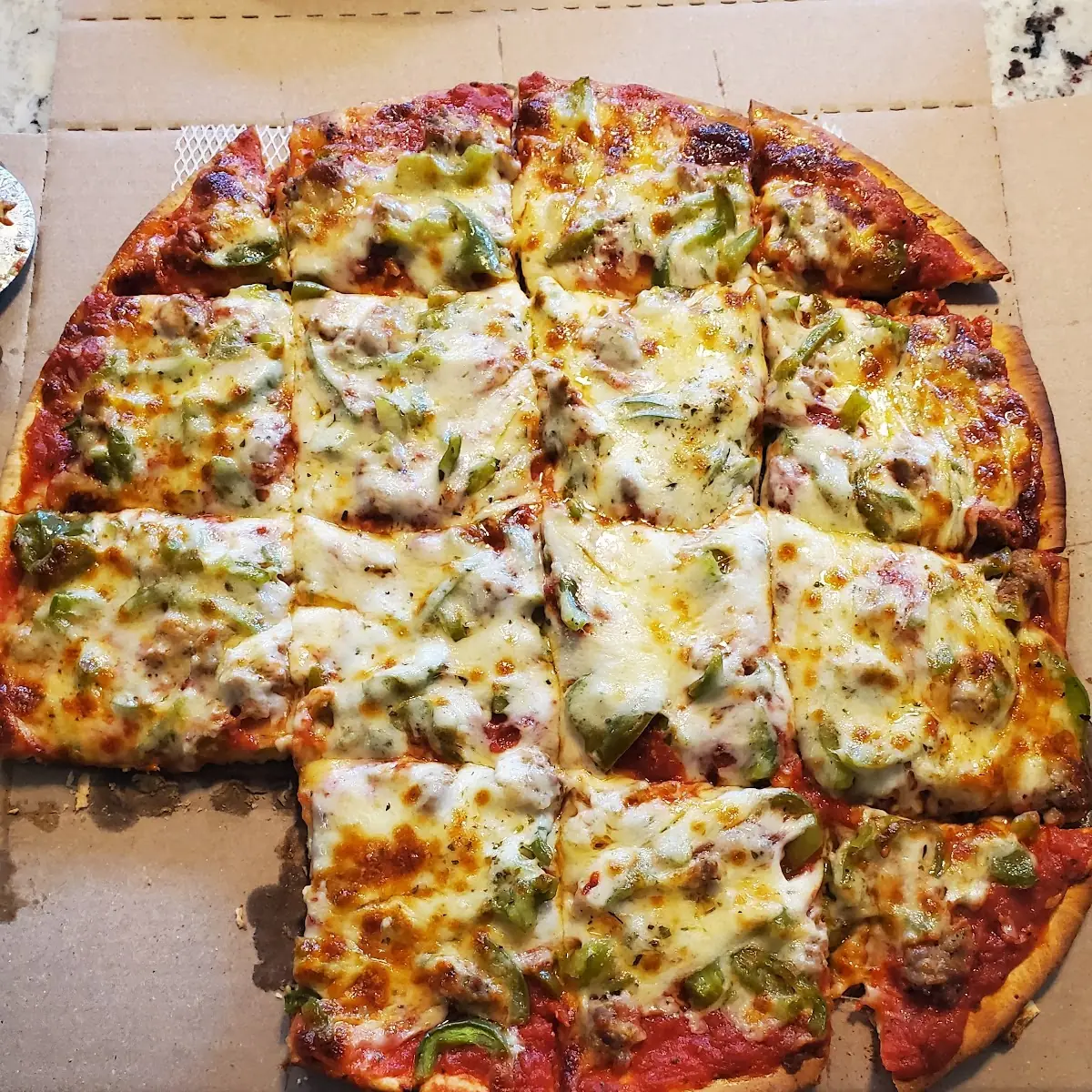 Thin Crust Sausage & Green Pepper
