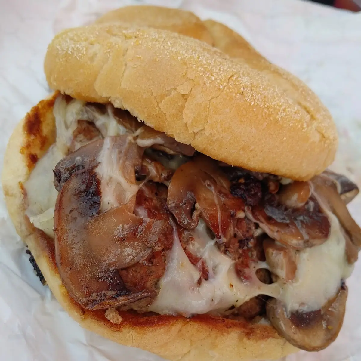 Hamburger with Swiss Cheese and Mushrooms