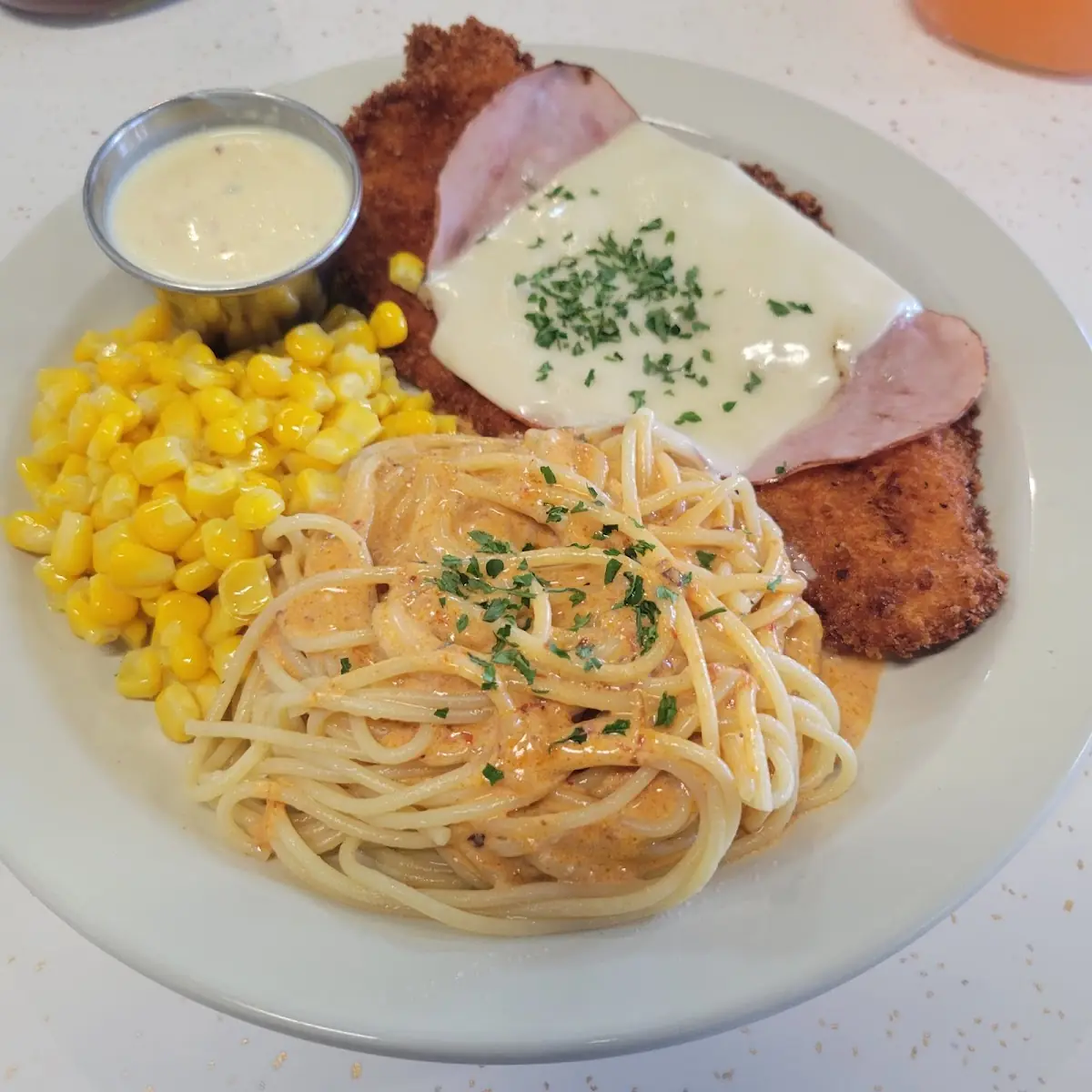 Cordon Bleu with Chipotle Pasta and Mashed Potatoes