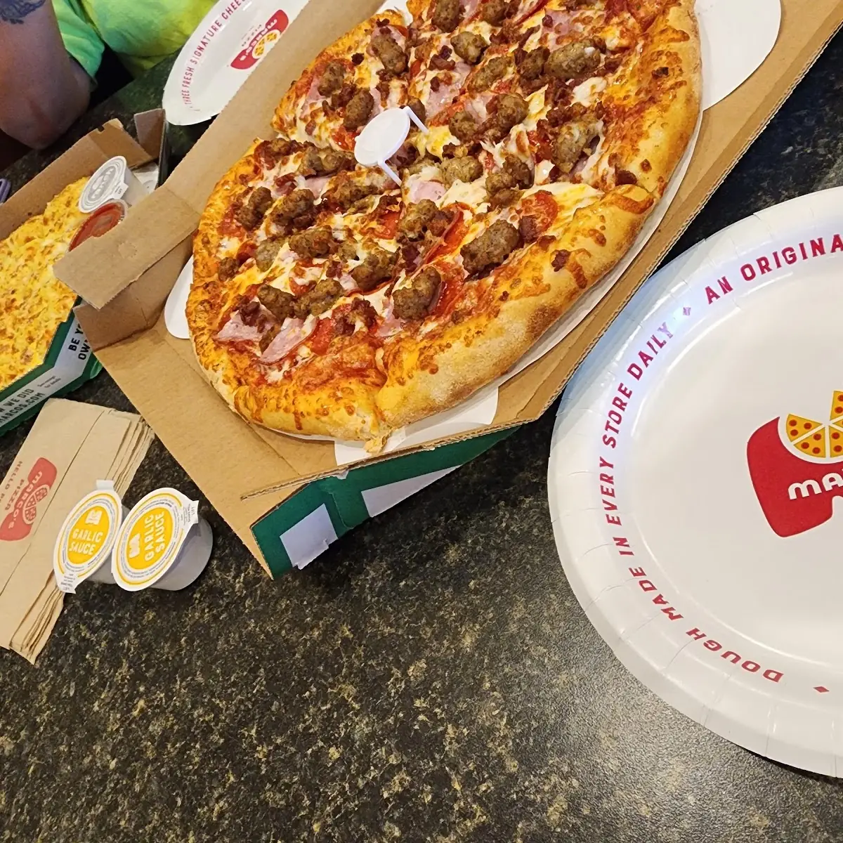 All Meat Pizza and Cheesy Garlic Bread