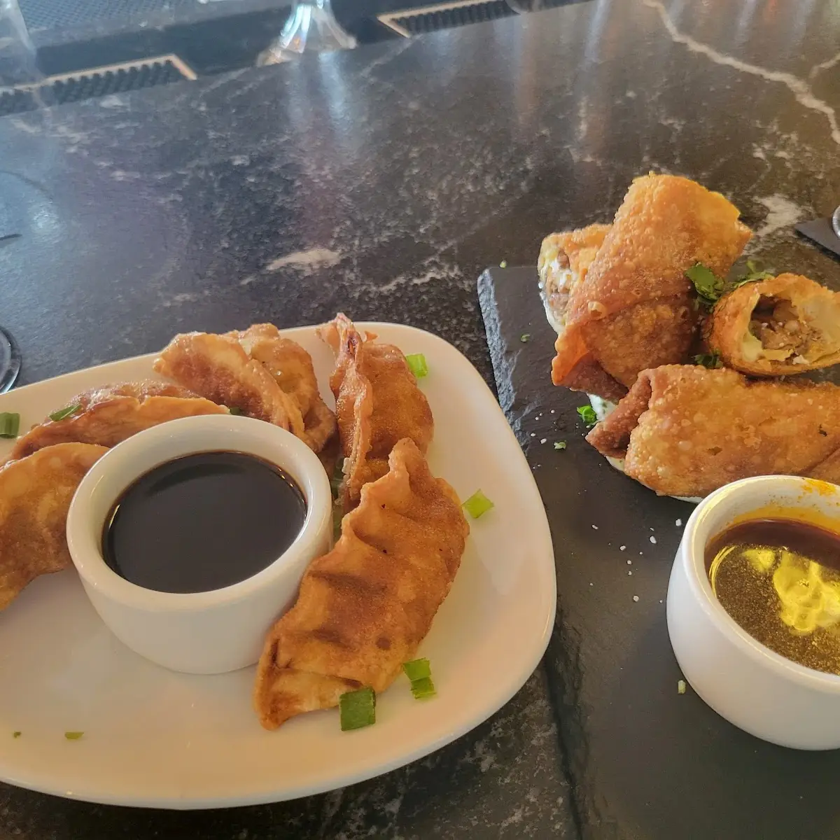 Gyoza and Birria Egg Roll