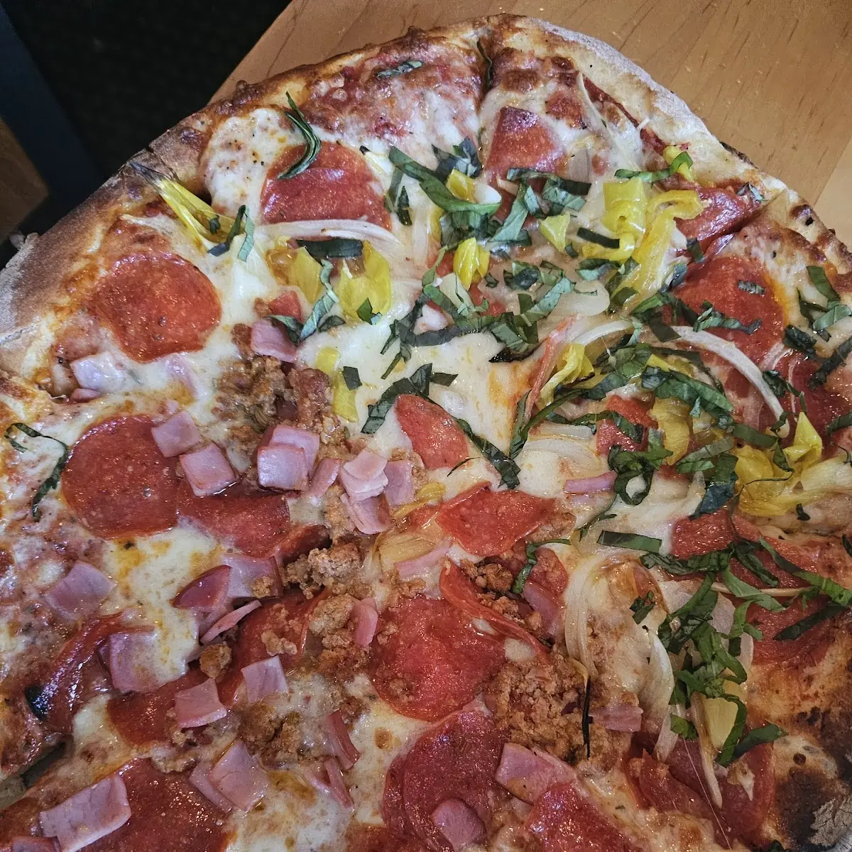 Sliced Pepperoni Green Pepper Pizza Pie