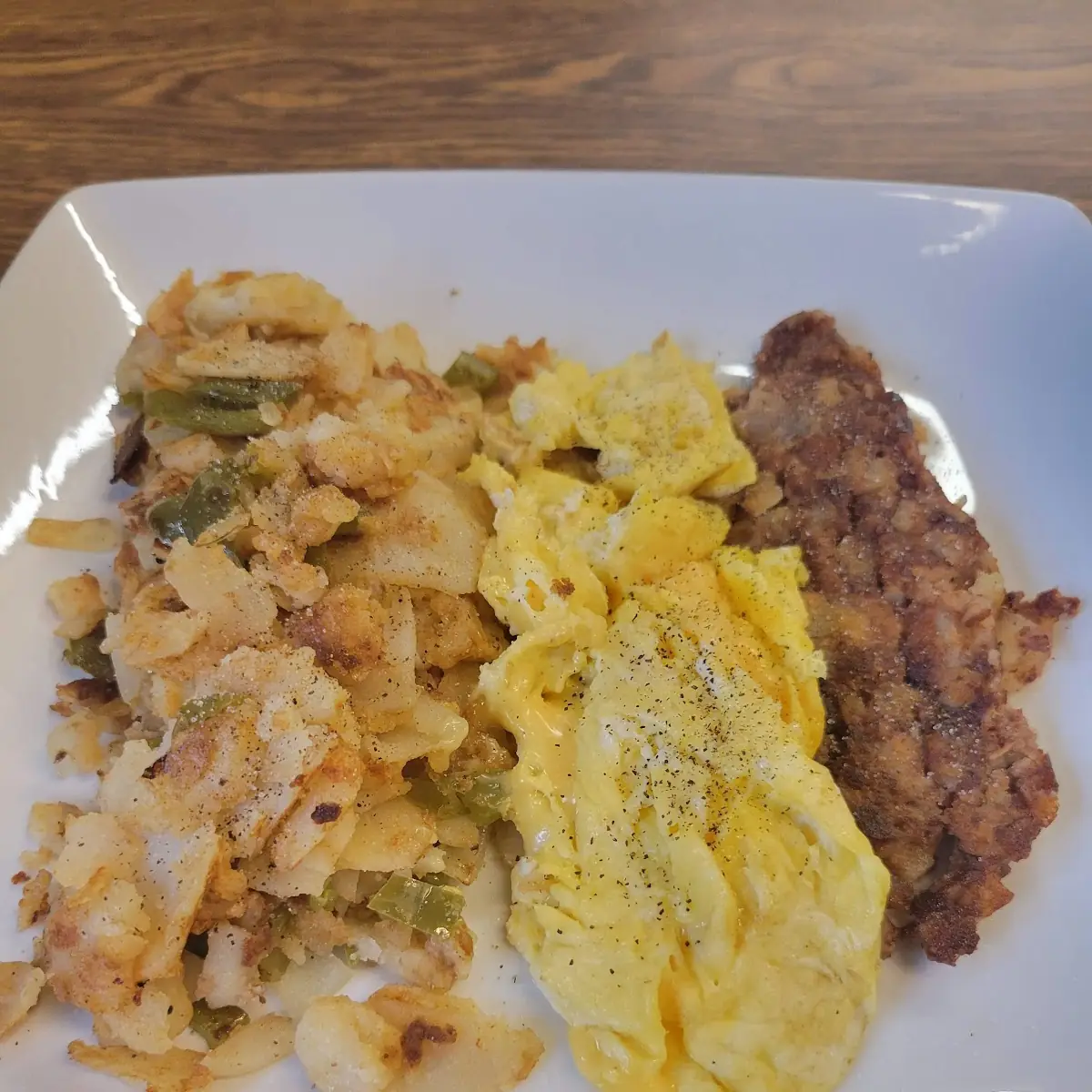 Scrambled Eggs with Cheese Corned Beef Hash Home Fries
