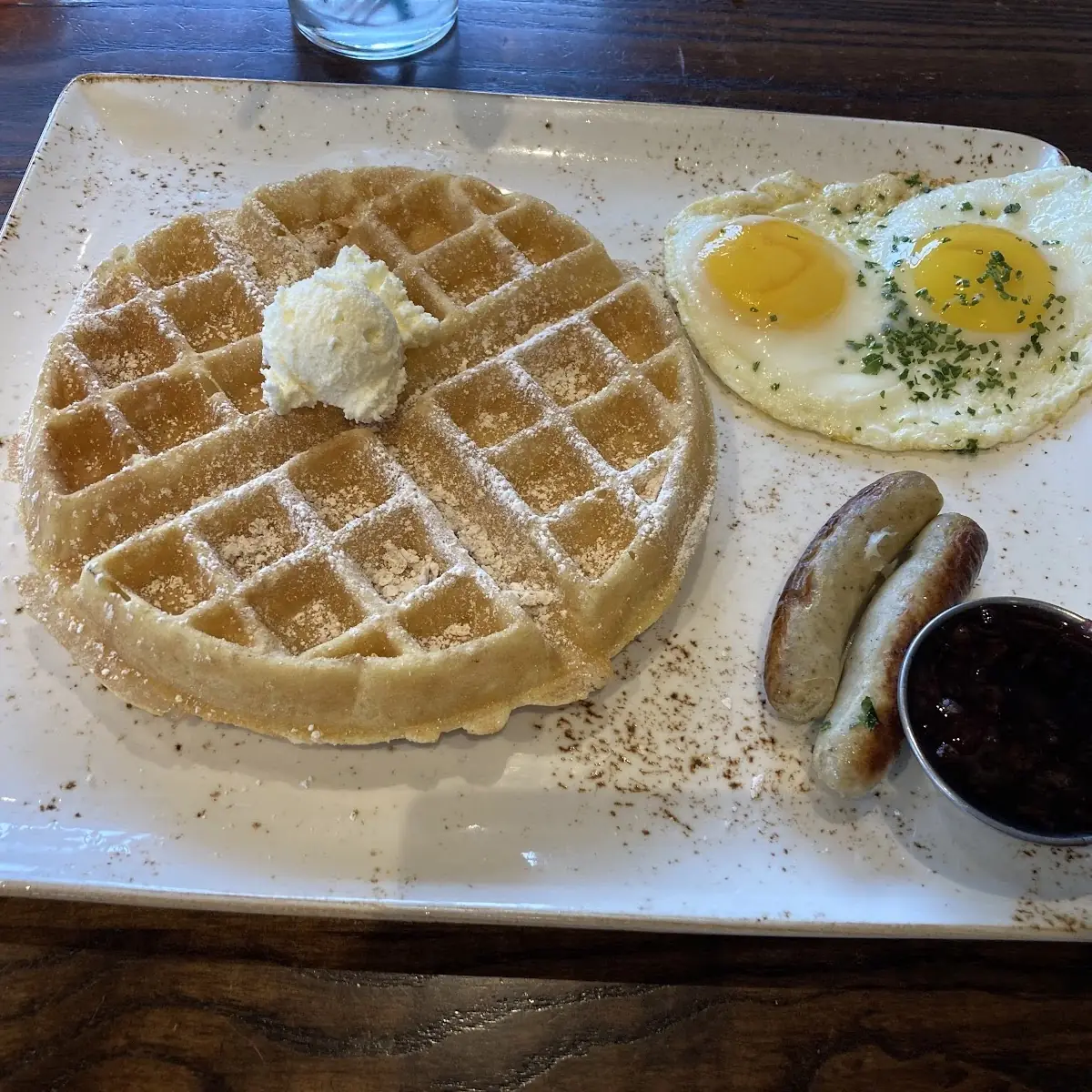 Belgian Waffle Scrambled Eggs and Bacon