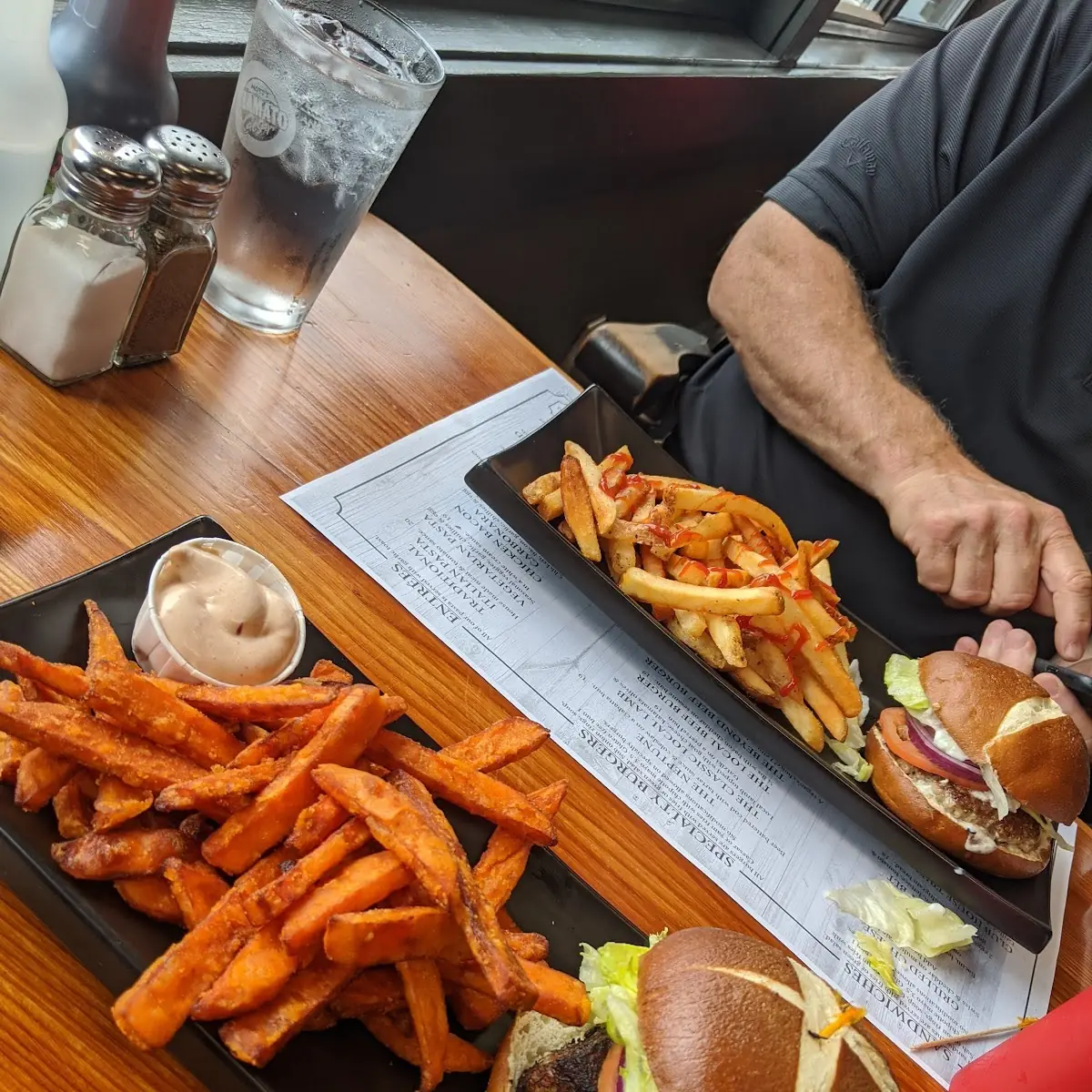 Blackened Fish Burger and Yam Fries