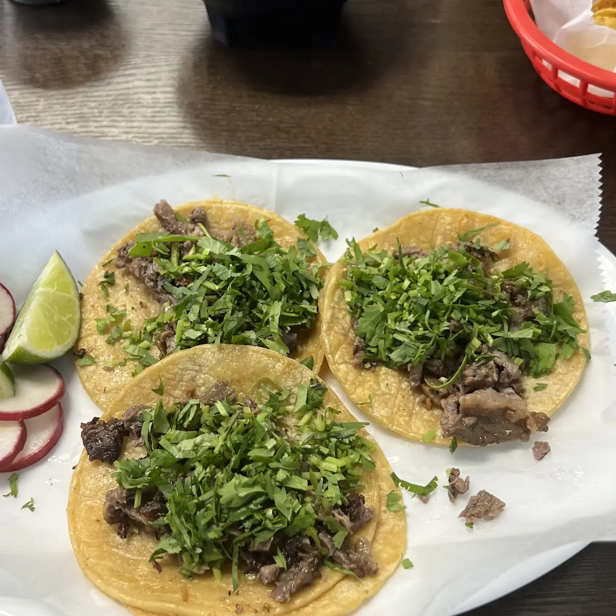 Three Steak Tacos with Cilantro