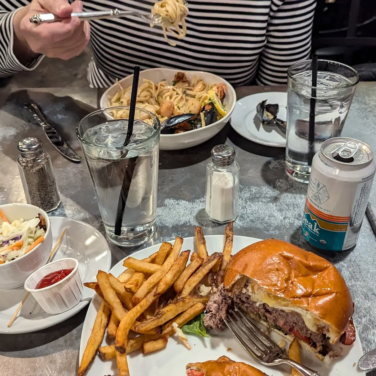Seafood Linguine and a Burger