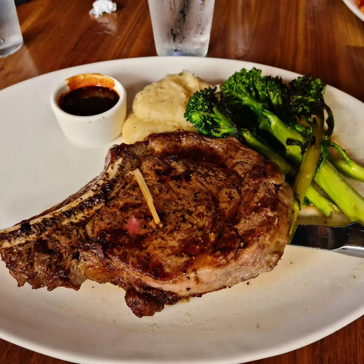 Ribeye Steak with Mashed Potatoes and Broccolini