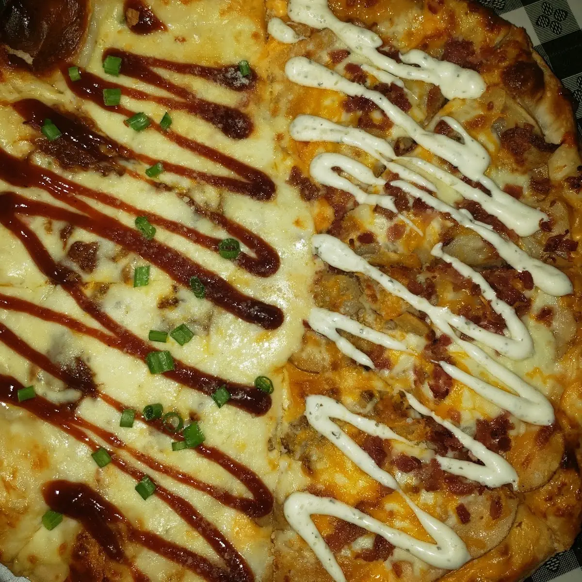 Half Pulled Pork & Half Loaded Tator Pizza