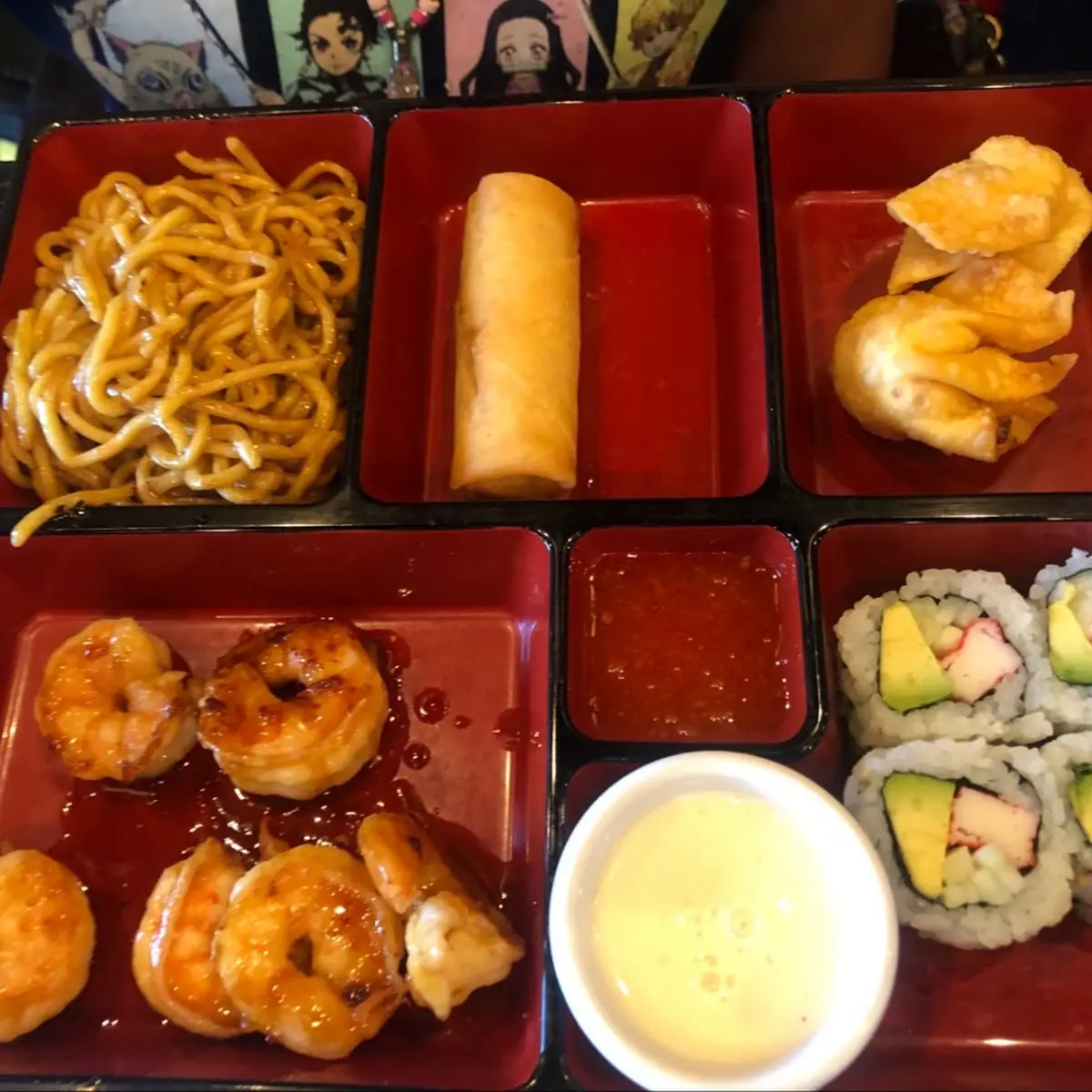 Shrimp Teriyaki Bento Box with Miso and Salad