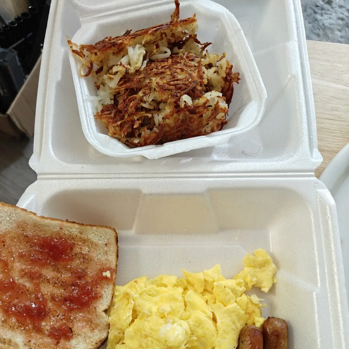 Scrambled Eggs Bacon and Sausage