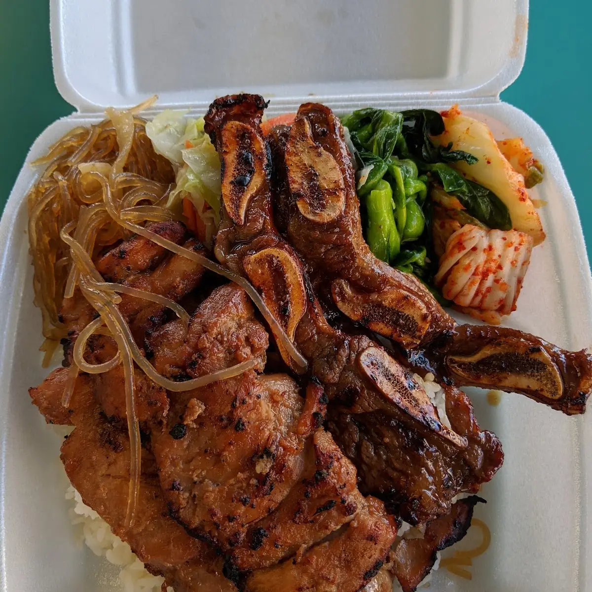 Kalbi and BBQ Chicken Combination Plate