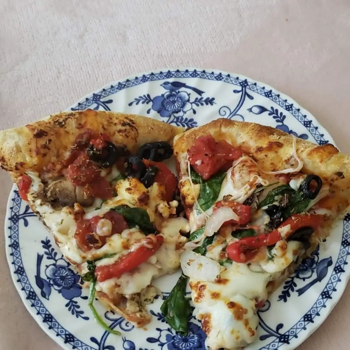 Veggie Pizza with Spinach Roasted Red Peppers