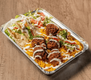Falafel over Rice Platter, Nom Nom kitchens