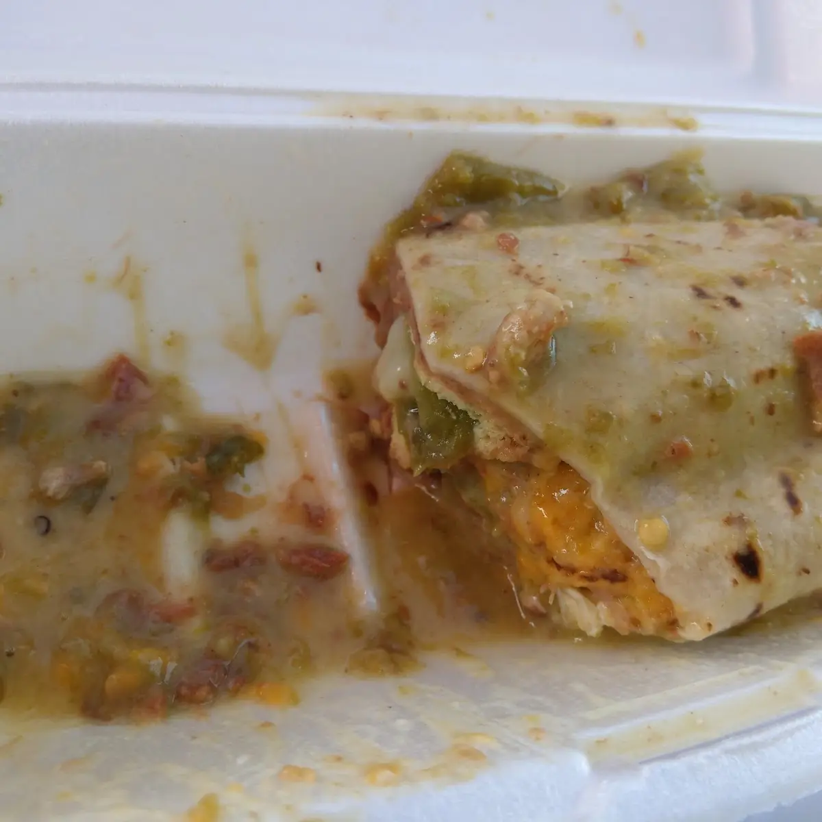 Chile Verde Burrito with a Chile Relleno Mojado