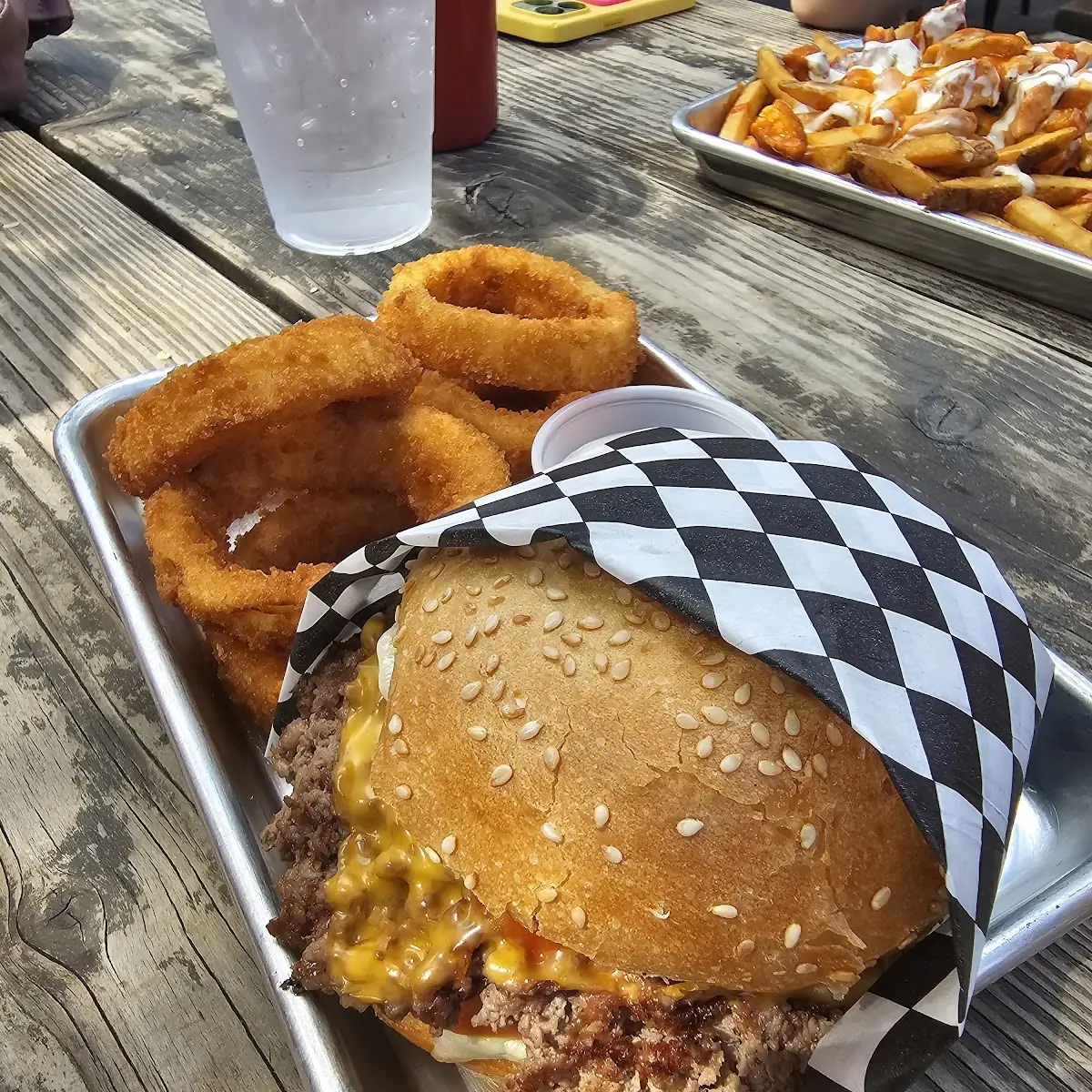 Burger and Onion Rings