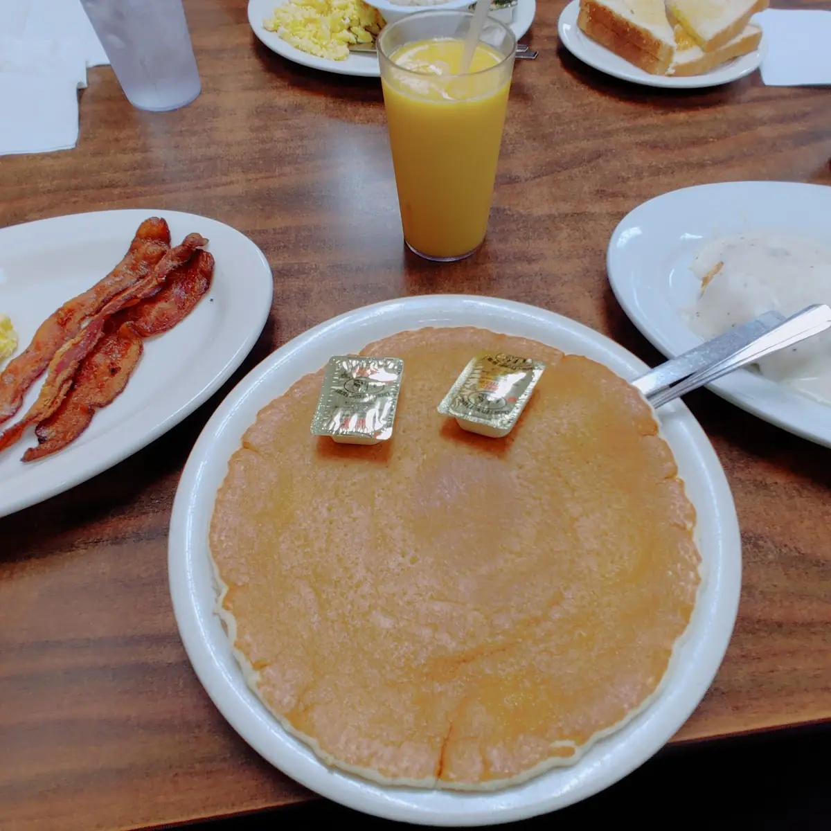 Scrambled Eggs Bacon Pancake & Sausage Gravy Biscuit