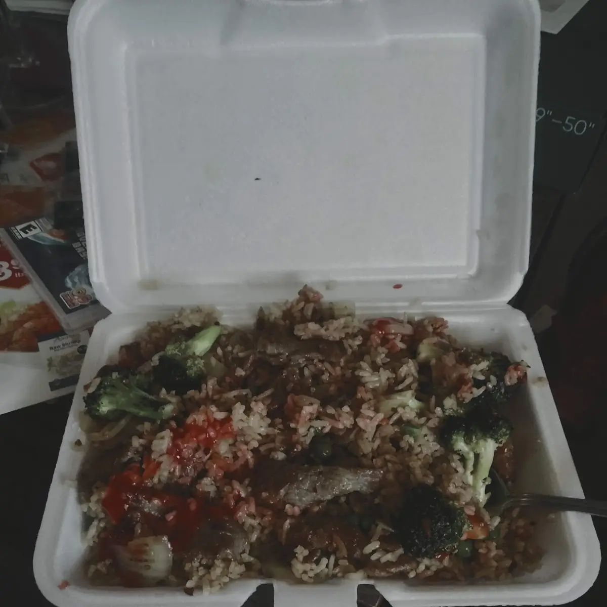 Spicy Fried Rice and Broccoli and Yipin Hot Sauce
