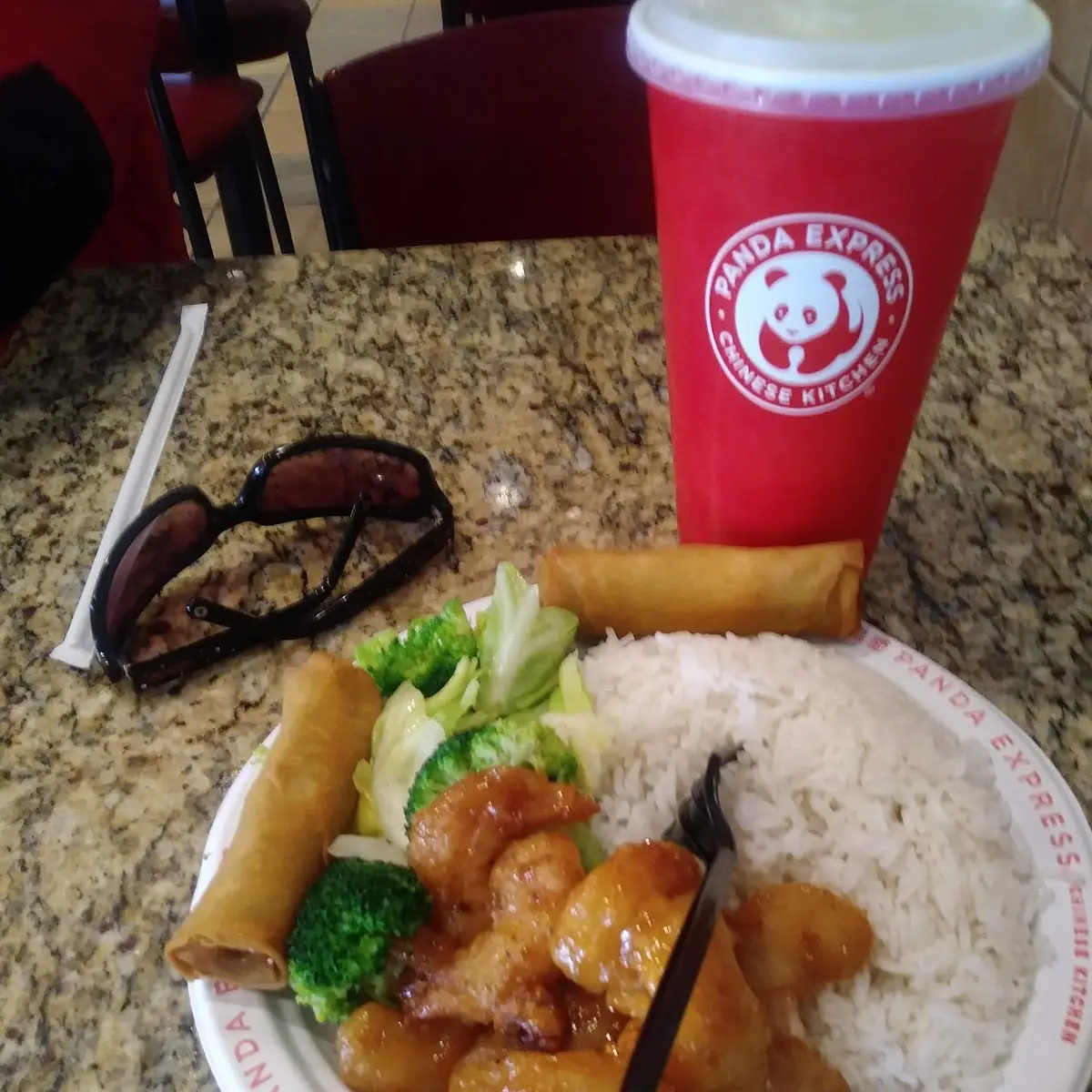 Walnut Shrimp White Rice Power Vegetable and Spring Rolls