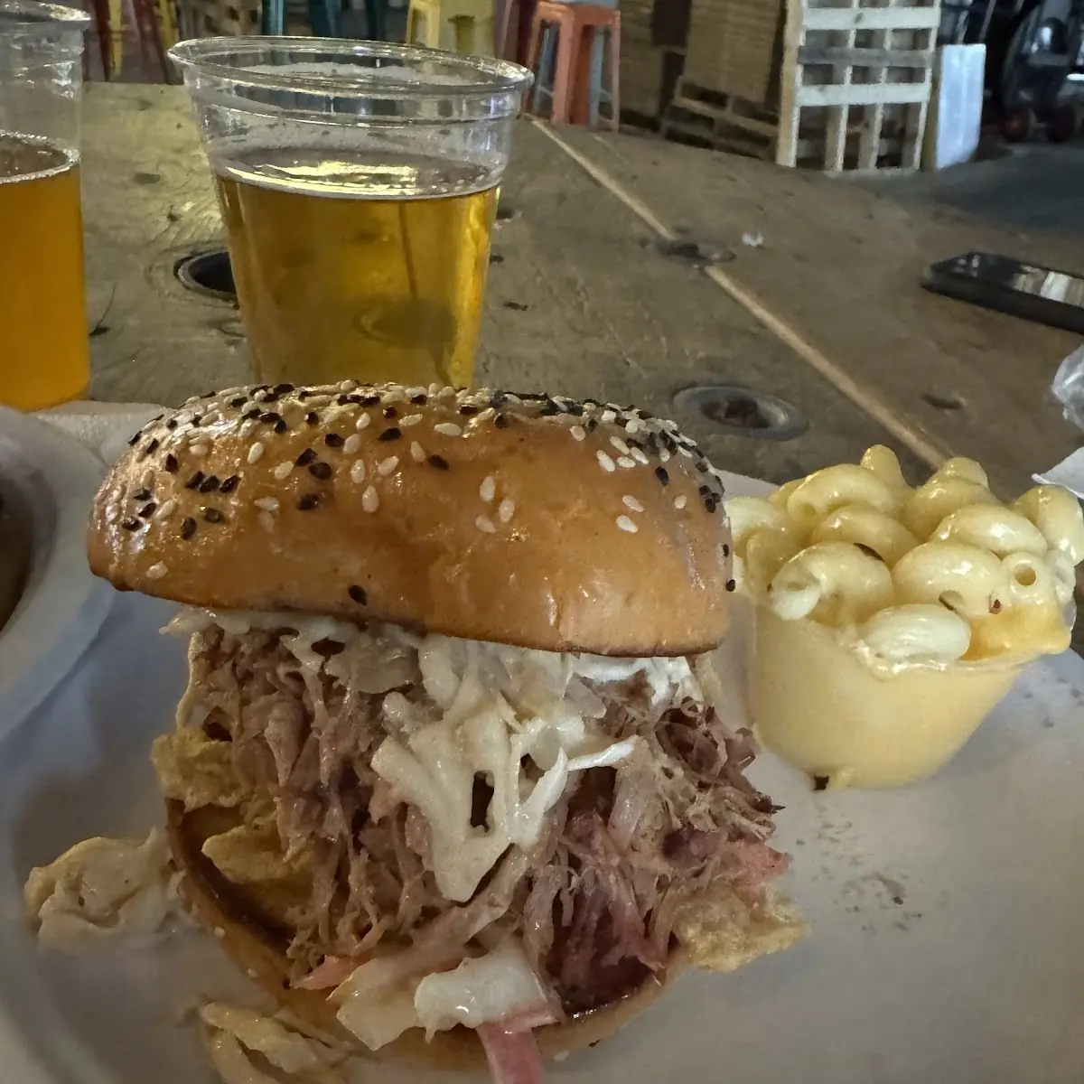Shredded Pork Sandwich with Mac and Cheese