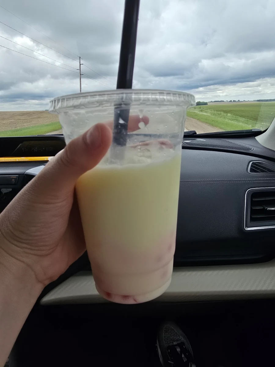 Blended Mango Lemonade with Strawberry Boba