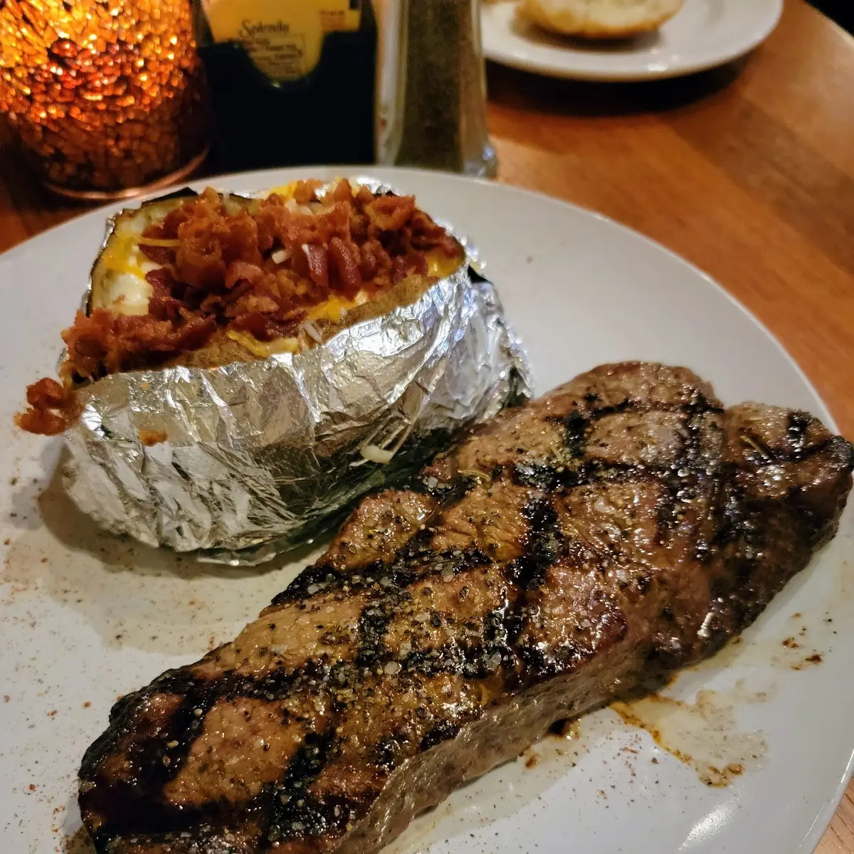 New York Strip w Loaded Baked Potato
