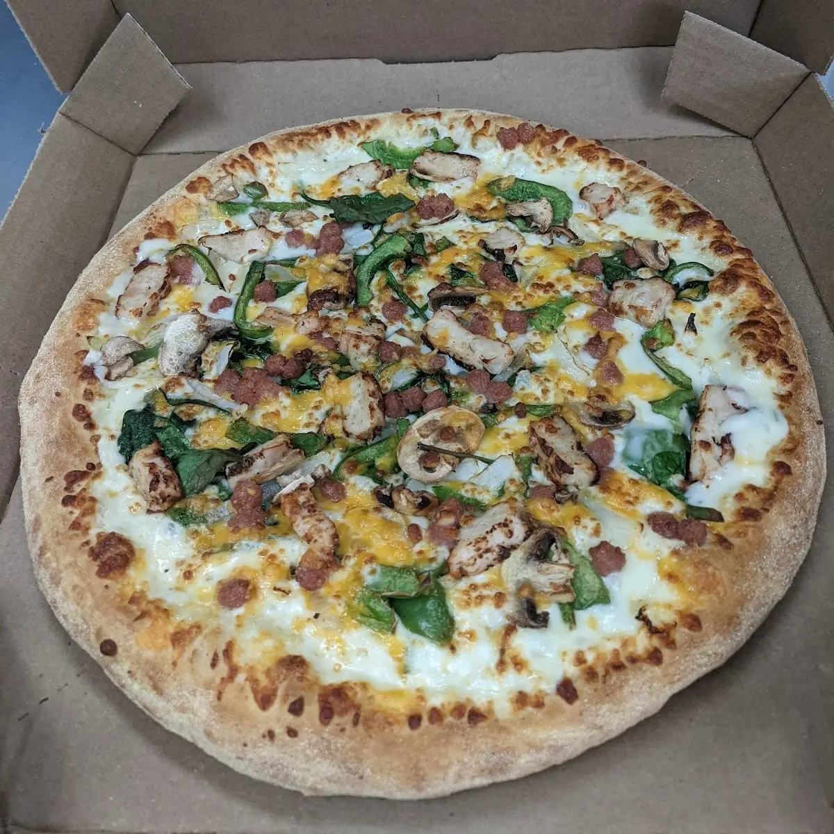 Chicken Bacon Spinach Green Pepper with Alfredo Sauce, Domino's Pizza