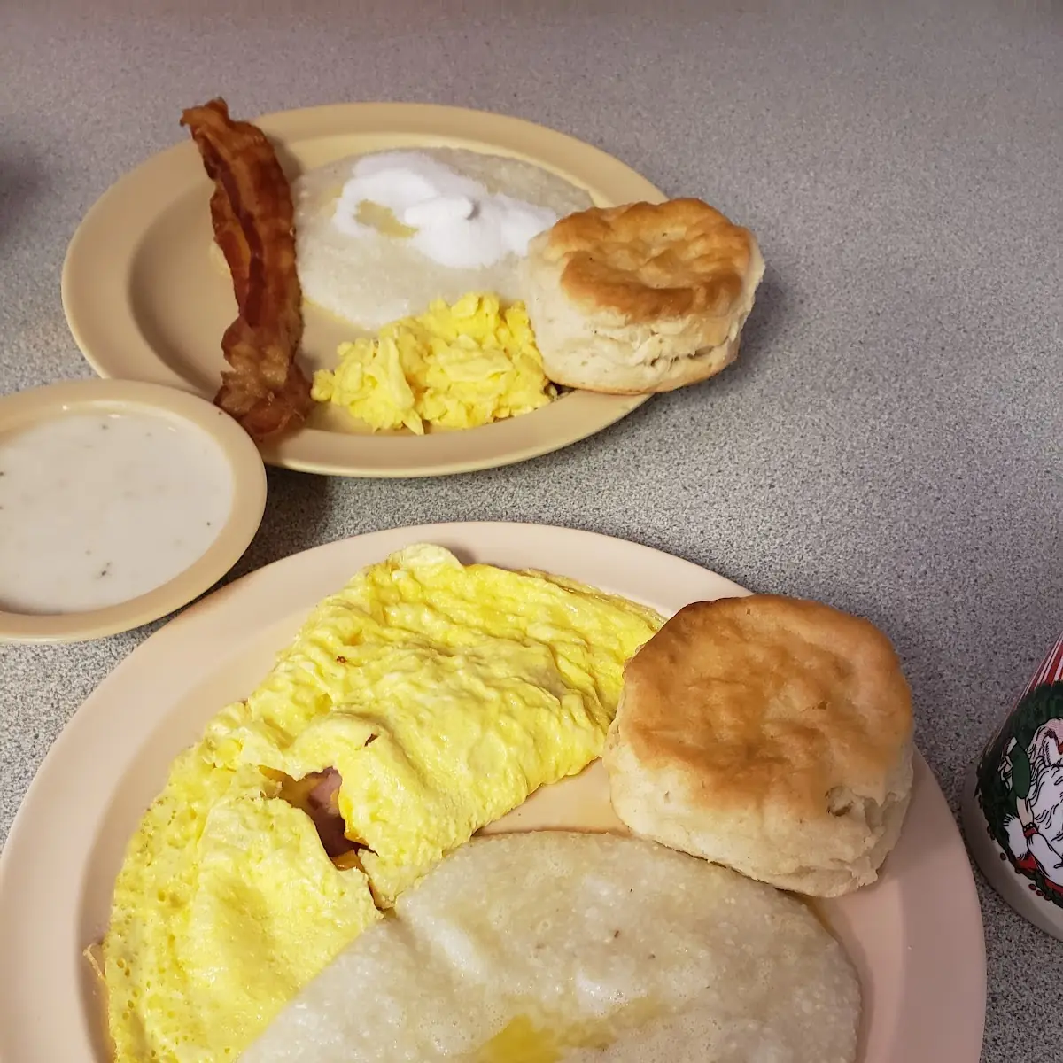 Ham and Cheese Omelet with Grits
