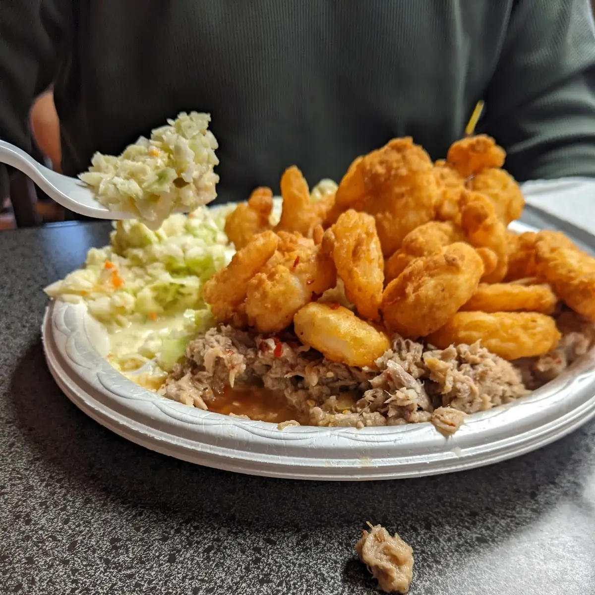 Pulled Pork and Fried Shrimp with Cole Slaw