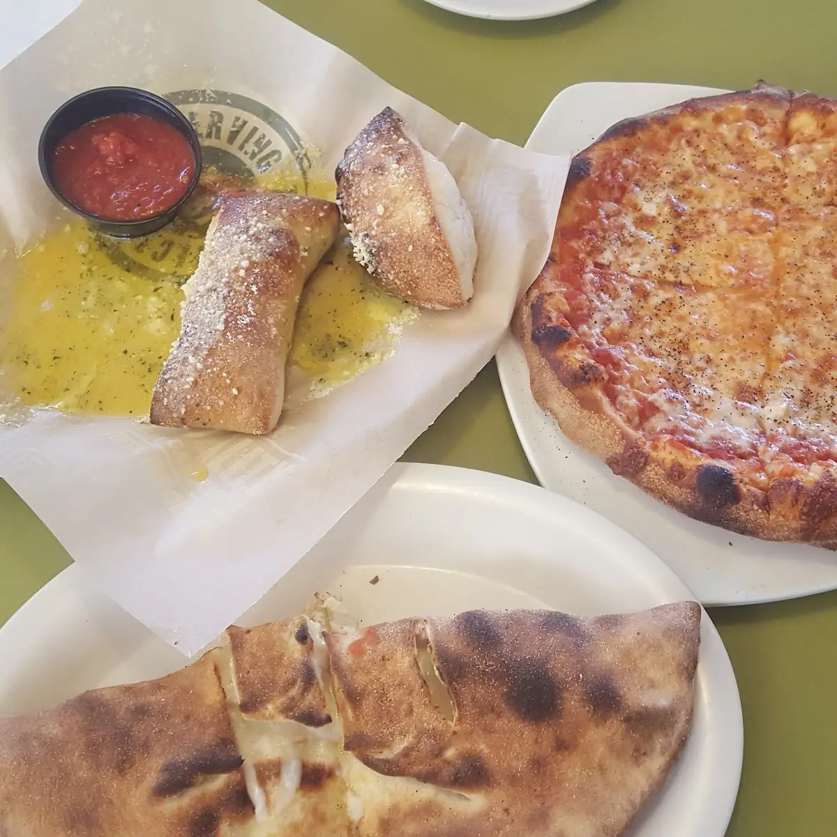 Calzone Cheese Pizza Garlic Bread
