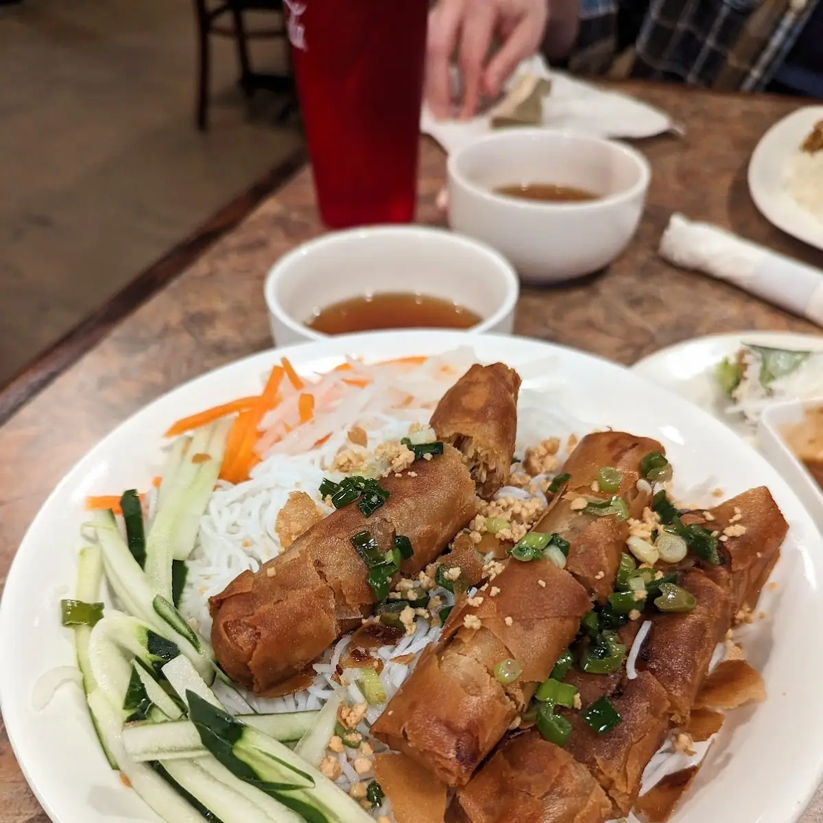 Bun Cha Goi Chay Vegetarian Egg Rolls on Rice Noodles
