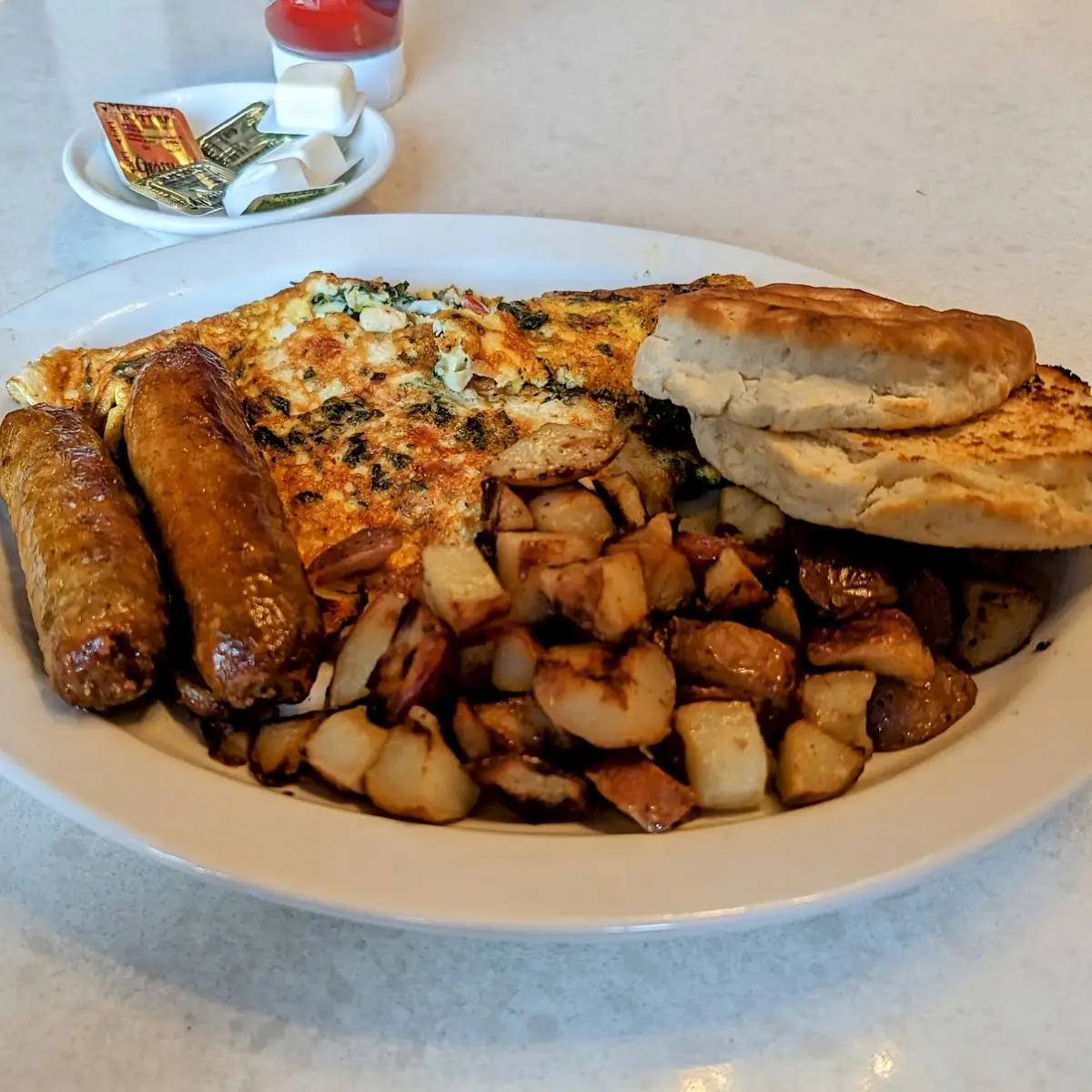 Greek Omelette with Sausage Links