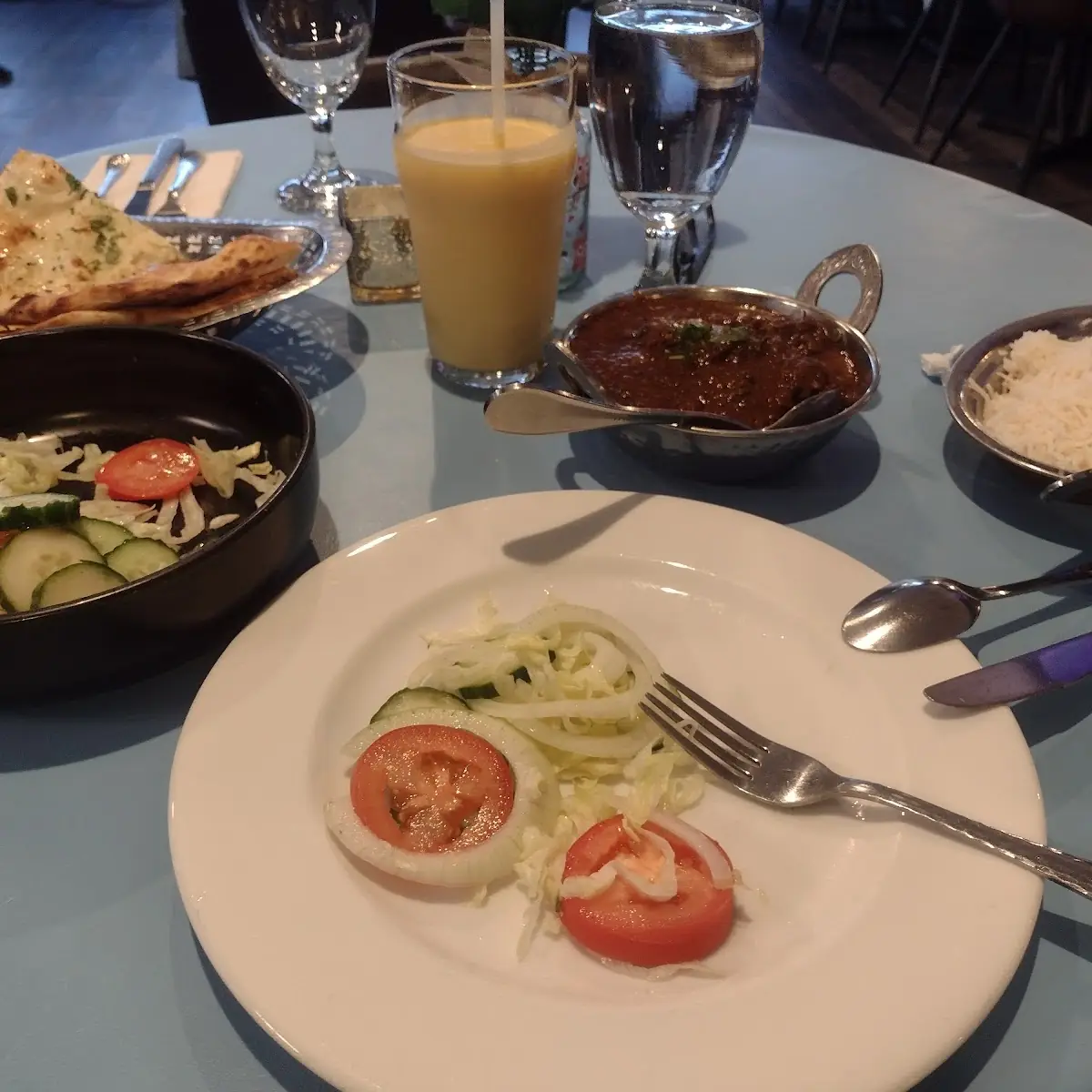 Goat Curry with Garlic Naan Salad