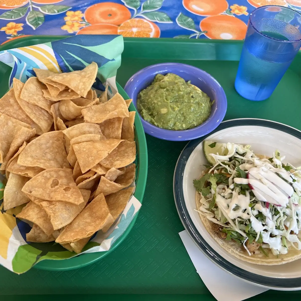 Fish Tacos Chips and Salsa