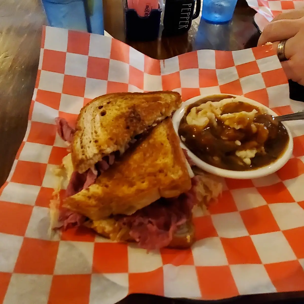 Reuben Sandwich with Mashed Potatoes