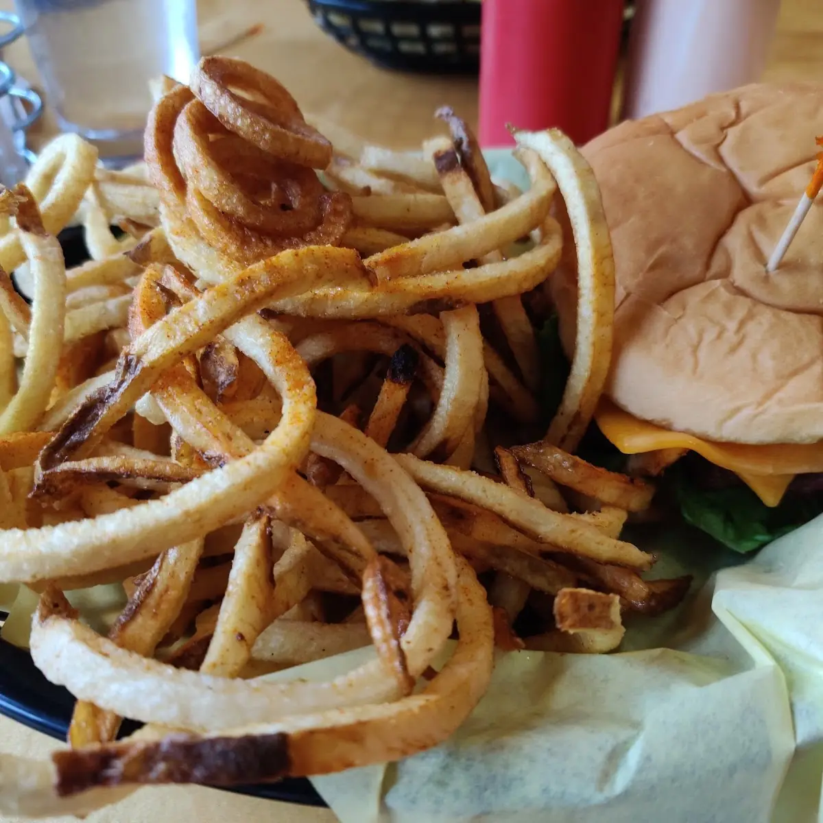 Charred Burger and Curly Fries