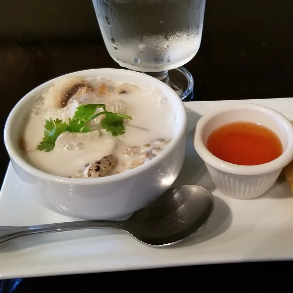 Coconut Soup and 2 Spring Rolls with Dipping Sauce