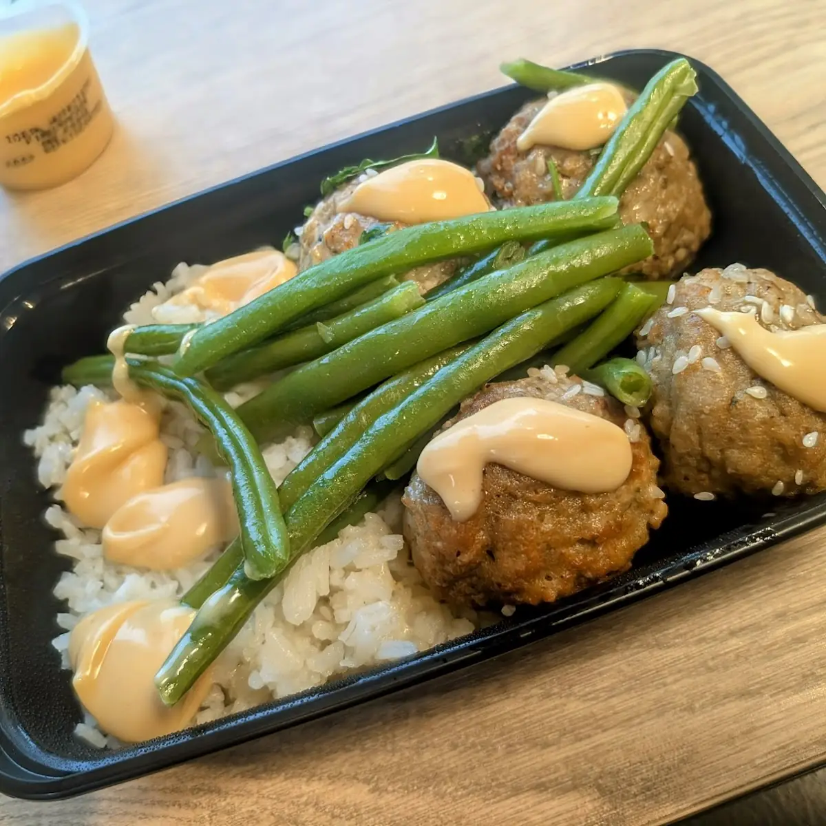 Firecracker Meatballs with White Rice and Roasted Green Beans