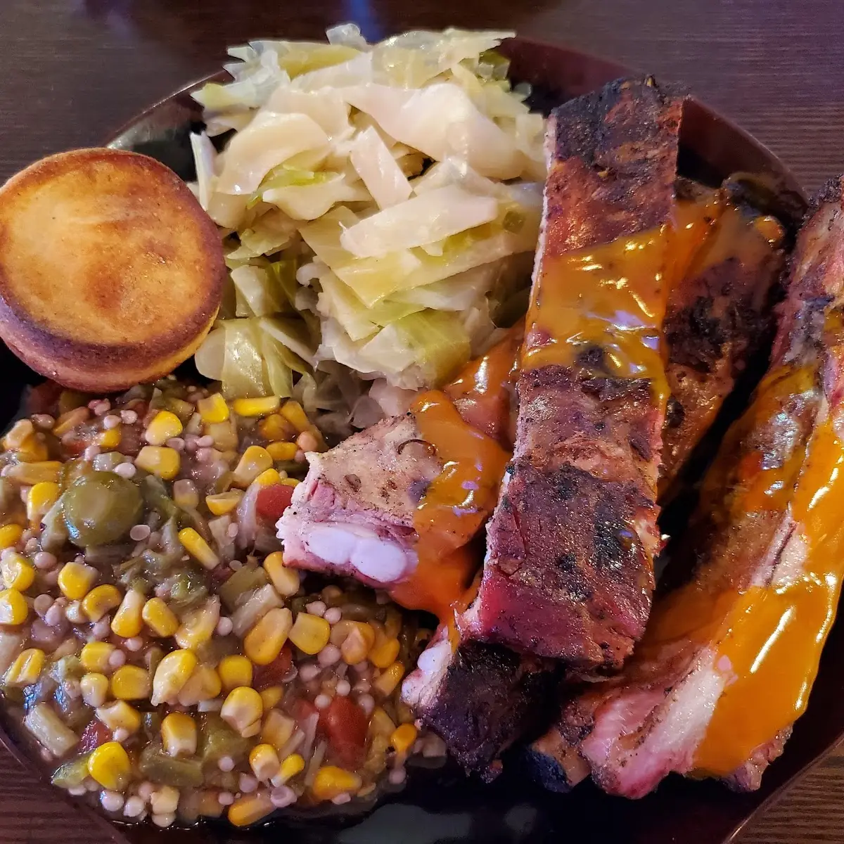 Ribs Okra Cabbage and Cornbread