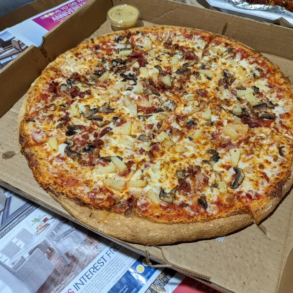 Bacon Pineapple and Mushroom Pizza