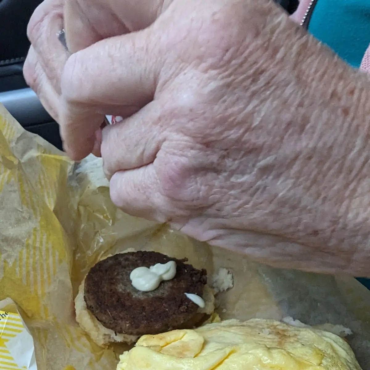 Mayo on Sausage Egg Biscuit