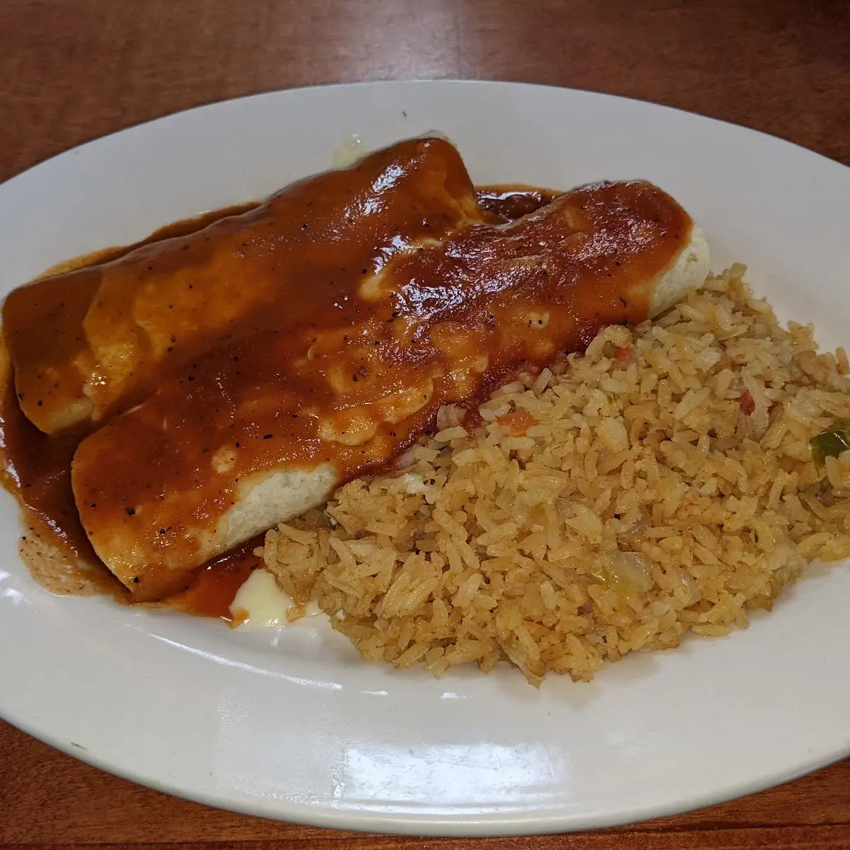 Beef Burrito Mexican Rice and Refried Beans