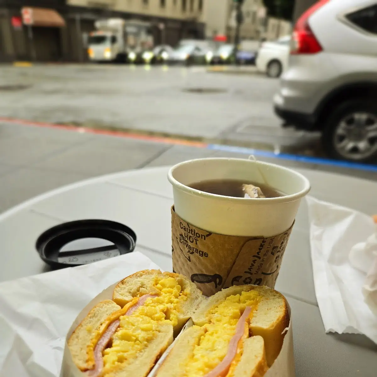 Egg Cheese Ham Sandwich and Juice